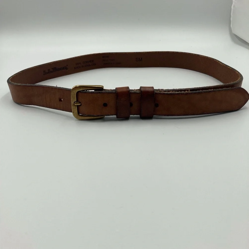 L.L.Bean brown Leather Unisex Belt Everyday Made in England Solid Brass Buckle